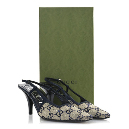 Gucci GG Monogram Malaga Kid Crystal Square G 75mm Slingback Pumps 37.5 Beige Blue 15 of 15
