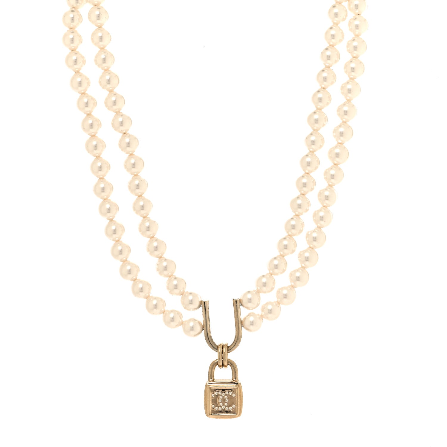Chanel Pearl Crystal CC Lock Choker Necklace Gold Pearly White 1 of 6