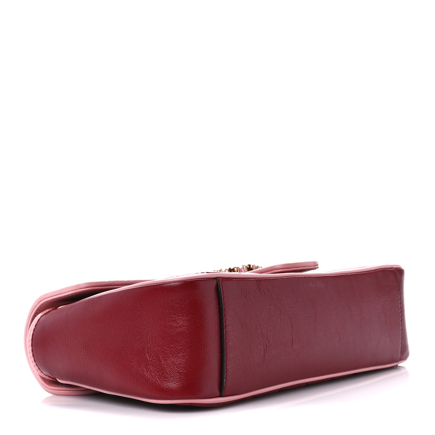 Azalea Calfskin Enamel Matelasse Diagonal Small Torchon GG Marmont Shoulder Bag New Cherry Red Wild Rose