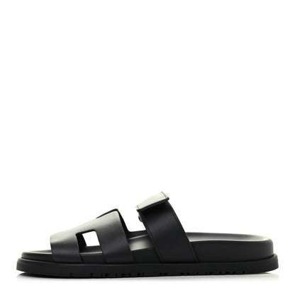 Hermes Calfskin Womens Chypre Sandals 37 Black 1 of 4
