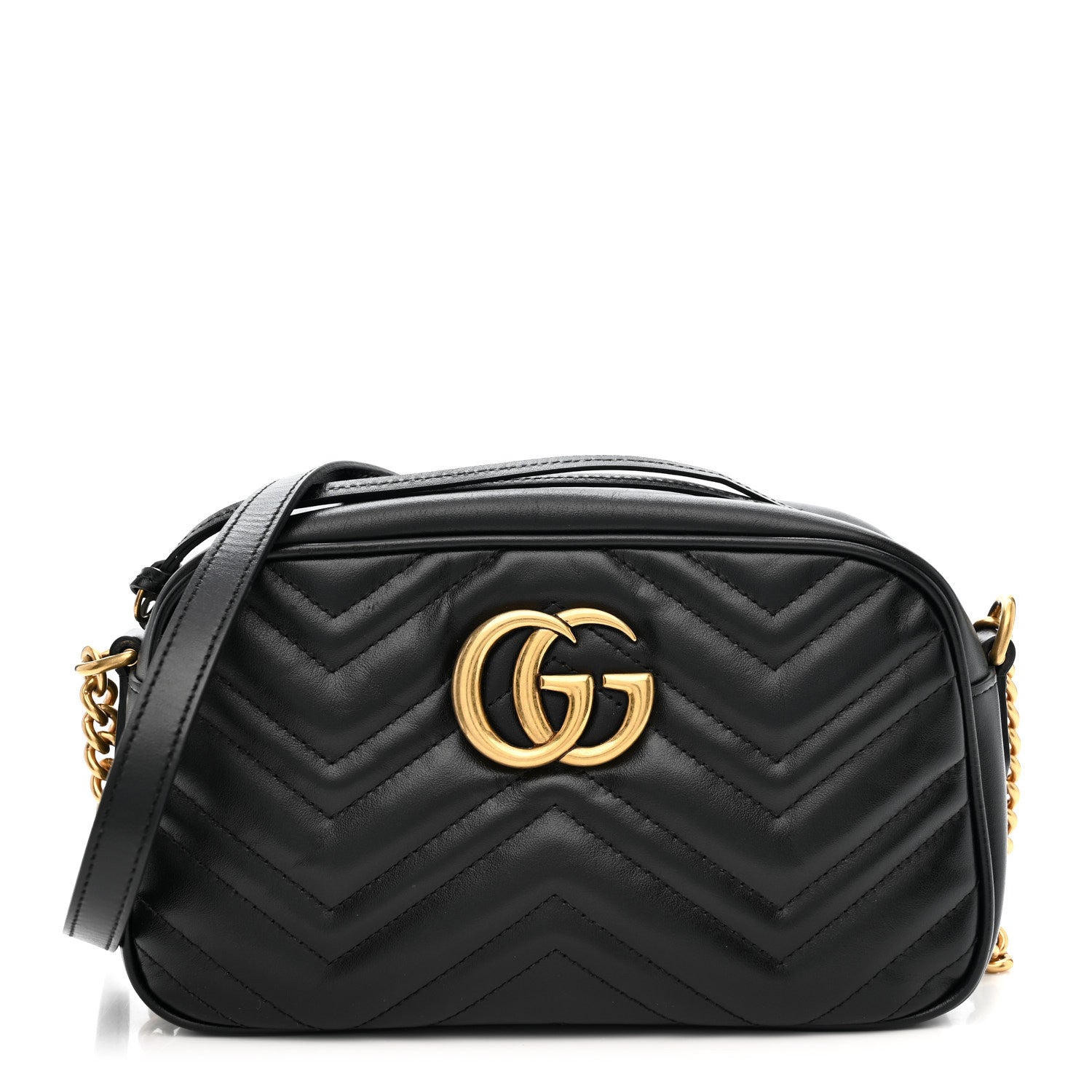 Gucci Calfskin Matelasse Small GG Marmont Chain Shoulder Bag Black 1 of 10