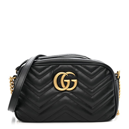 Gucci Calfskin Matelasse Small GG Marmont Chain Shoulder Bag Black 1 of 10