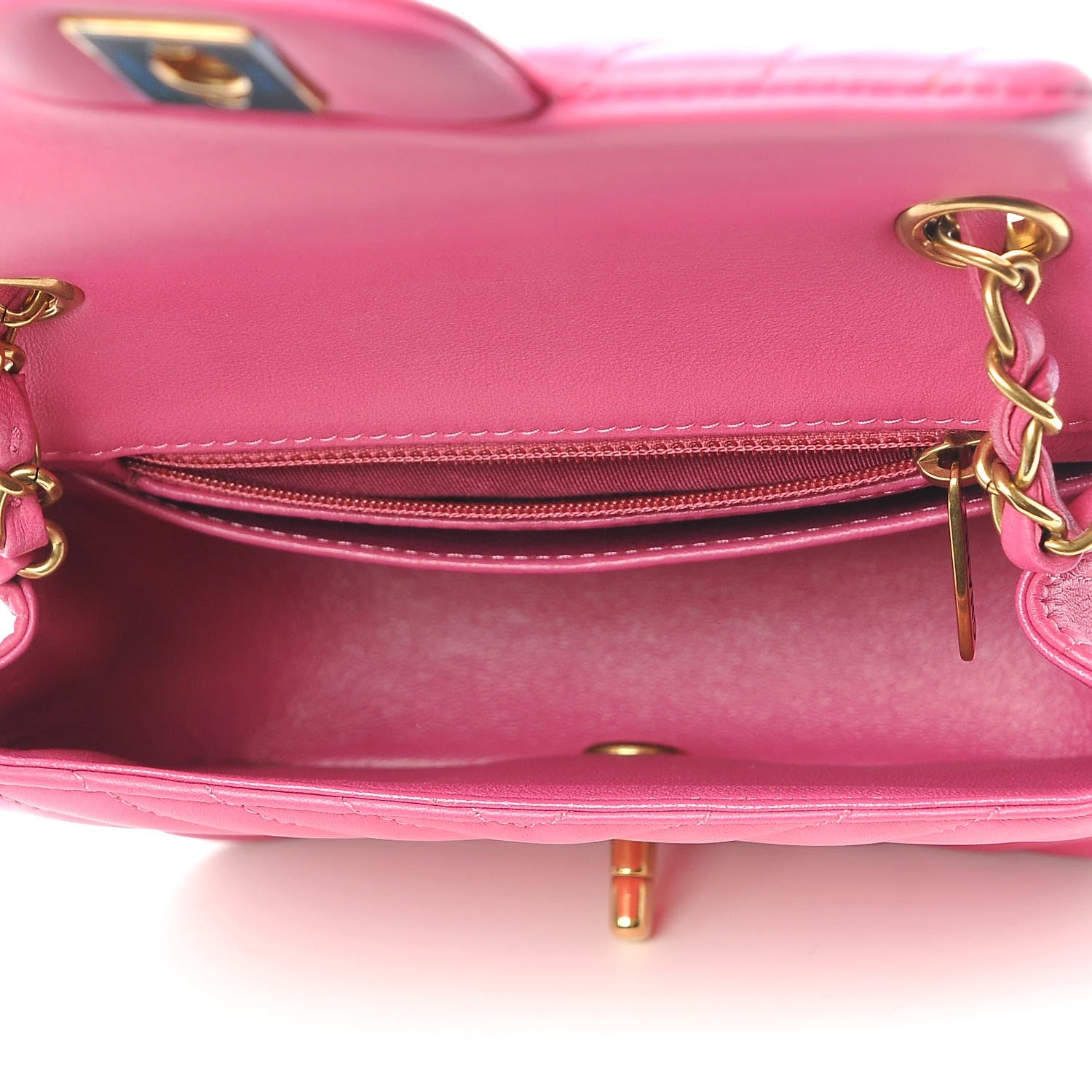 Chanel Lambskin Chevron Quilted Mini Square Flap Fuchsia 5 of 7