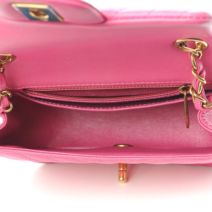 Chanel Lambskin Chevron Quilted Mini Square Flap Fuchsia 5 of 7