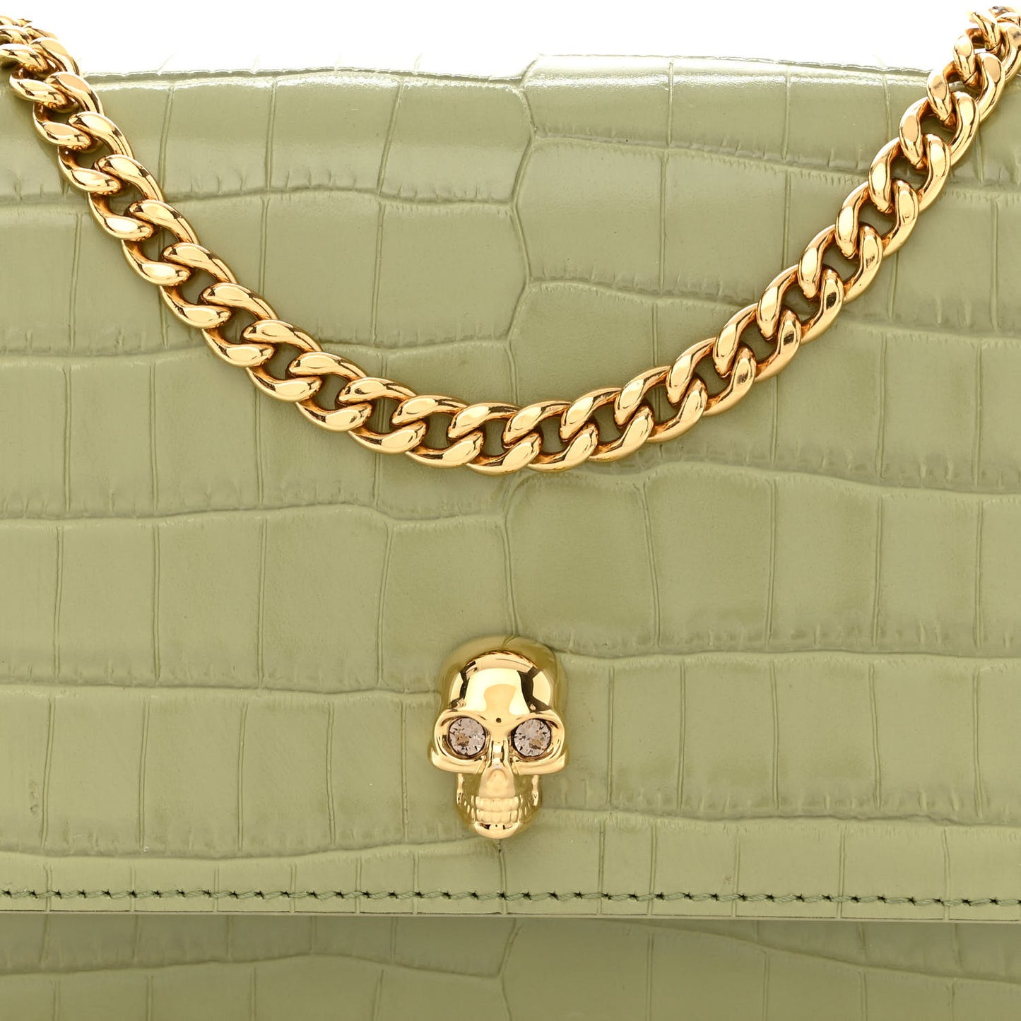 Calfskin Crocodile Embossed Skull Mini Crossbody Bag Sage