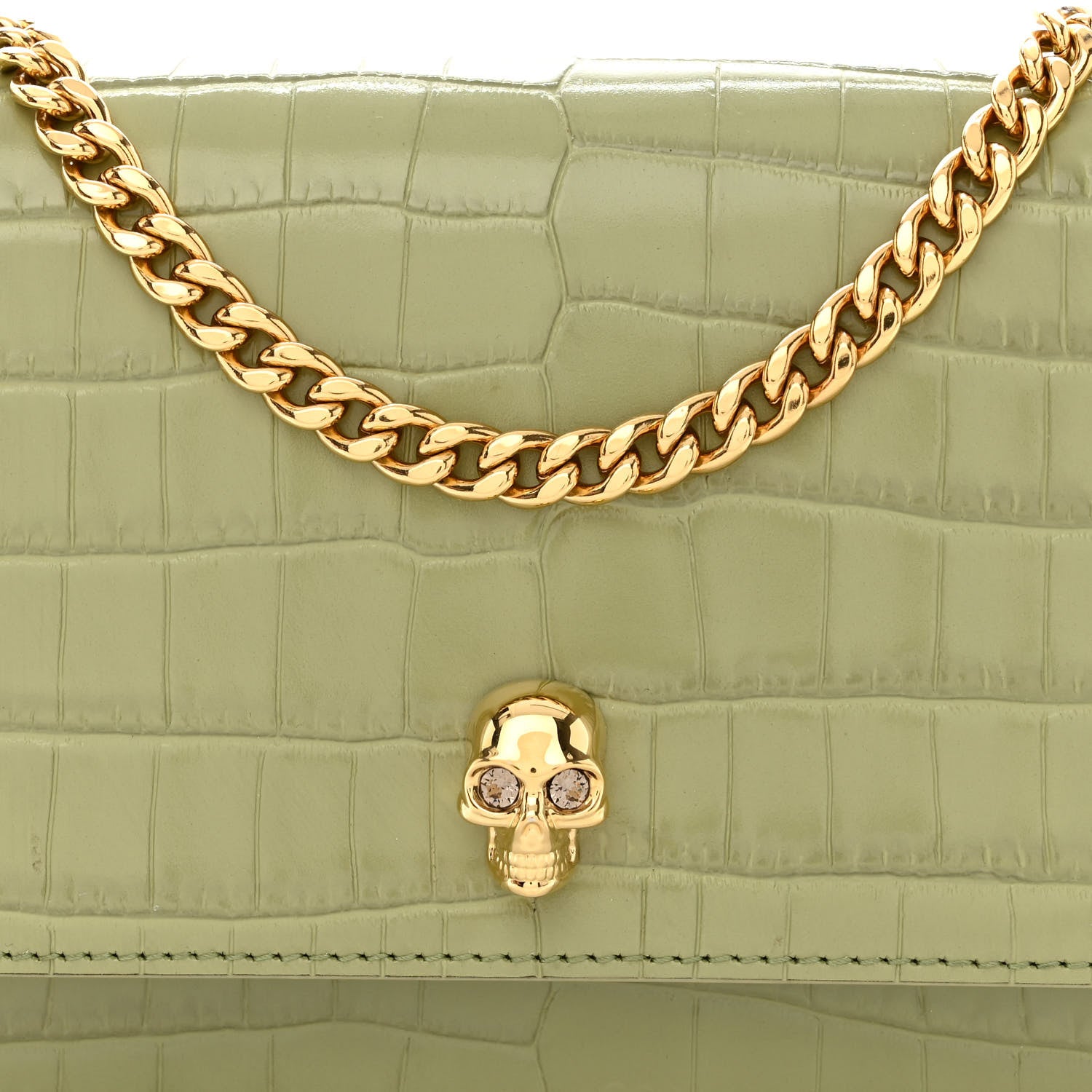 Alexander McQueen Calfskin Crocodile Embossed Skull Mini Crossbody Bag Sage 8 of 11