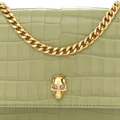 Alexander McQueen Calfskin Crocodile Embossed Skull Mini Crossbody Bag Sage 8 of 11