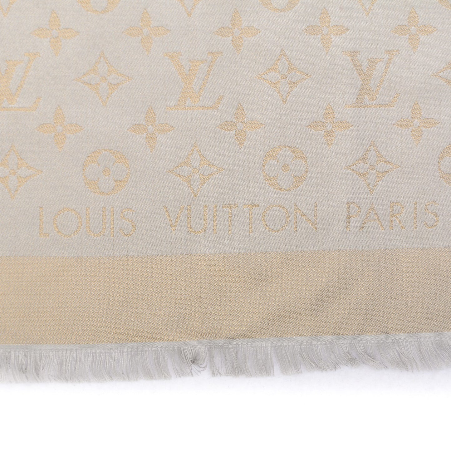 Silk Wool Monogram Shine Shawl Beige