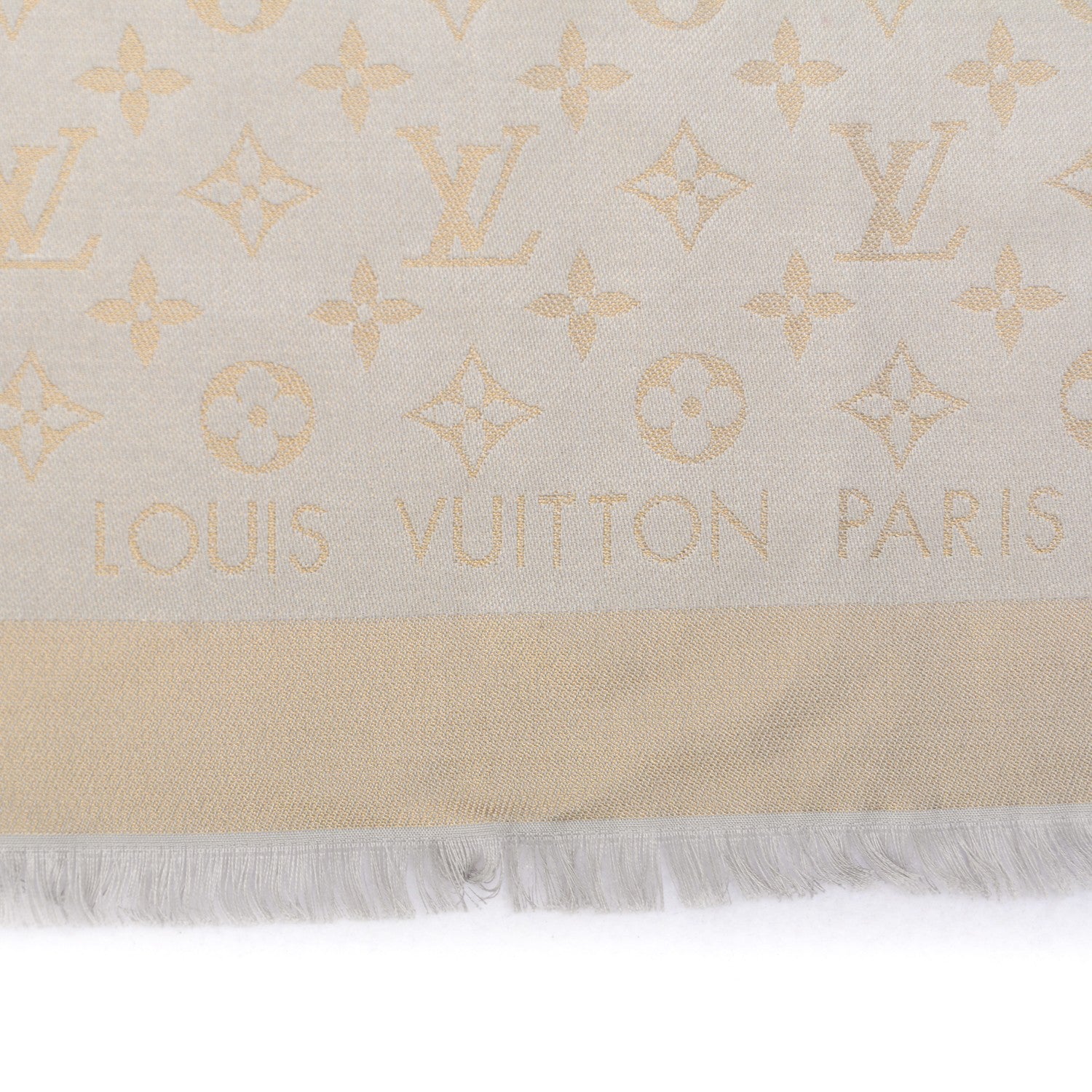 Louis Vuitton Silk Wool Monogram Shine Shawl Beige 4 of 6