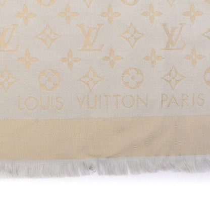 Louis Vuitton Silk Wool Monogram Shine Shawl Beige 4 of 6