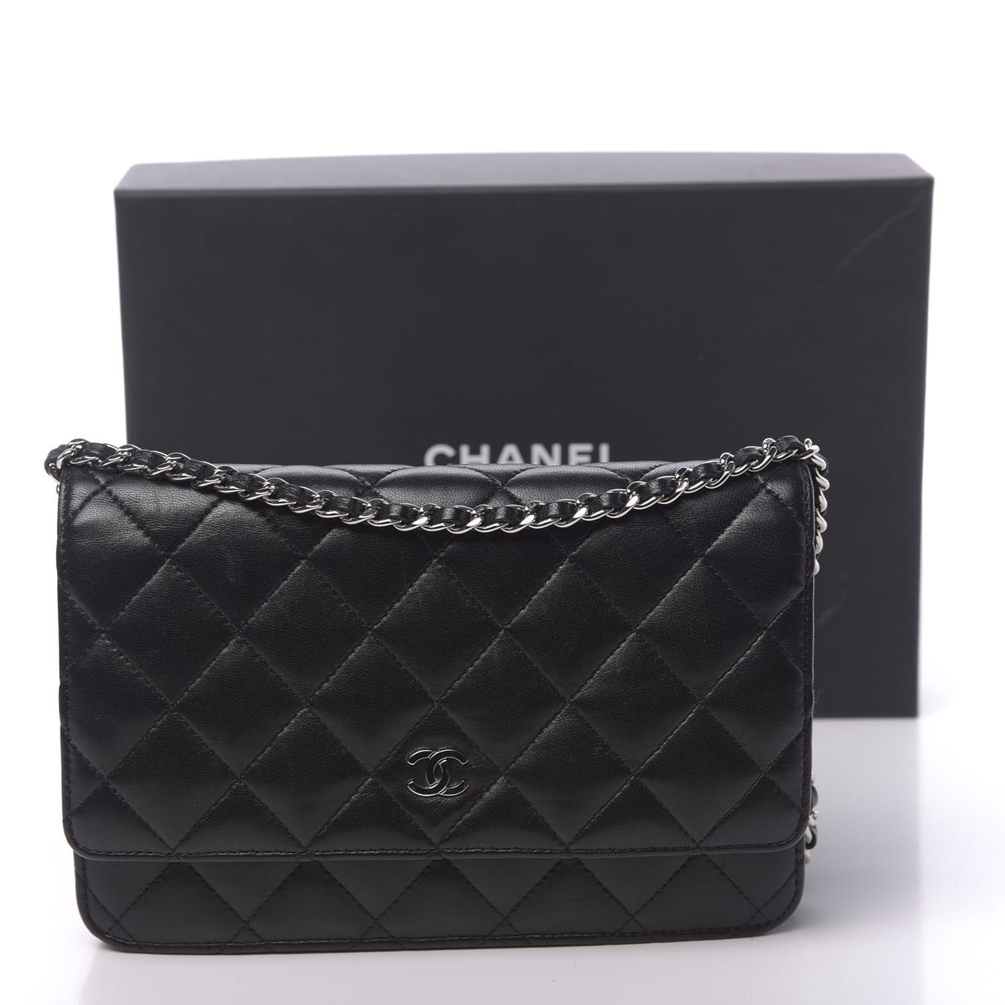 Lambskin Quilted Wallet On Chain WOC Black