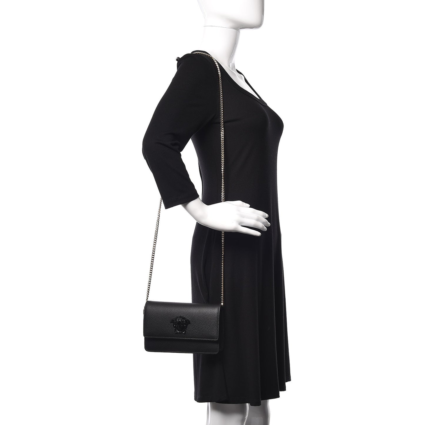 Grained Calfskin Palazzo Chain Evening Bag Black