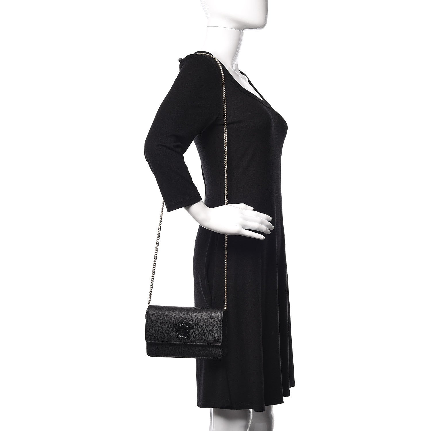 Versace Grained Calfskin Palazzo Chain Evening Bag Black 2 of 8