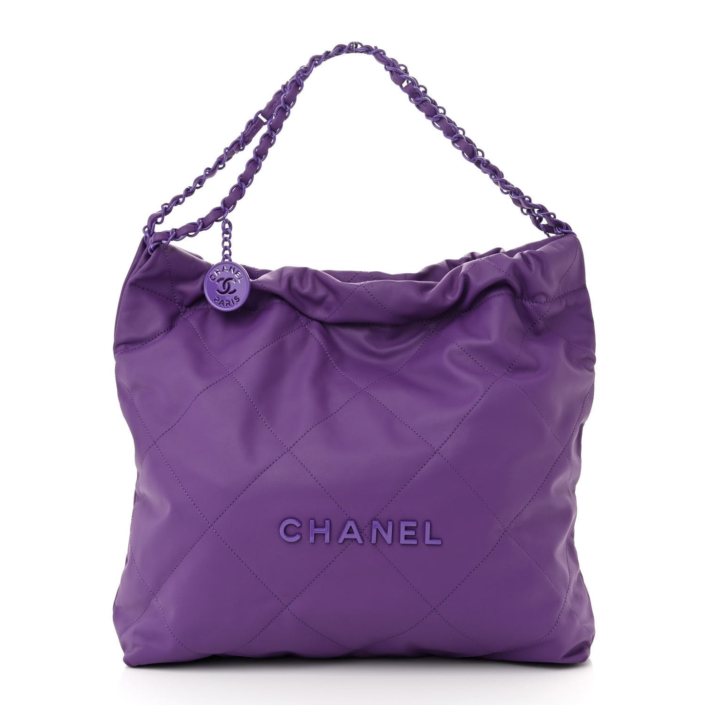 Matte Calfskin Quilted Monochrome Chanel 22 Purple