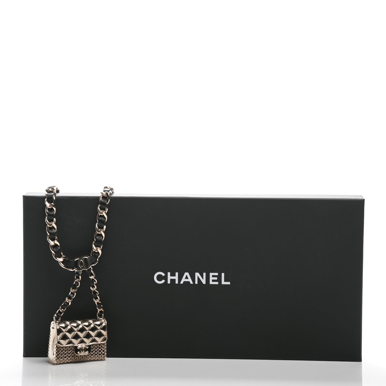 Chanel Metal Lambskin Chain Flap Bag Long Necklace Gold Black 6 of 6