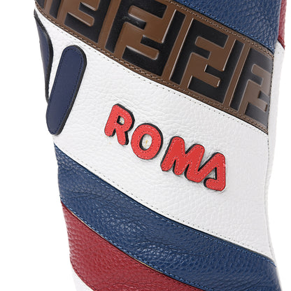 Fendi X FILA Grained Calfskin Mania FF 1974 Embossed Cutwalk Tall Boots 37 Ice Blueberry Red 8 of 12