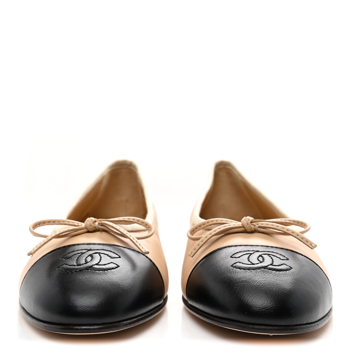 Lambskin Cap Toe CC Ballerina Flats 38 Beige Black