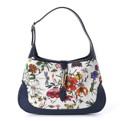 Gucci Canvas Flora Medium Jackie Hobo Blue Agata 1 of 10