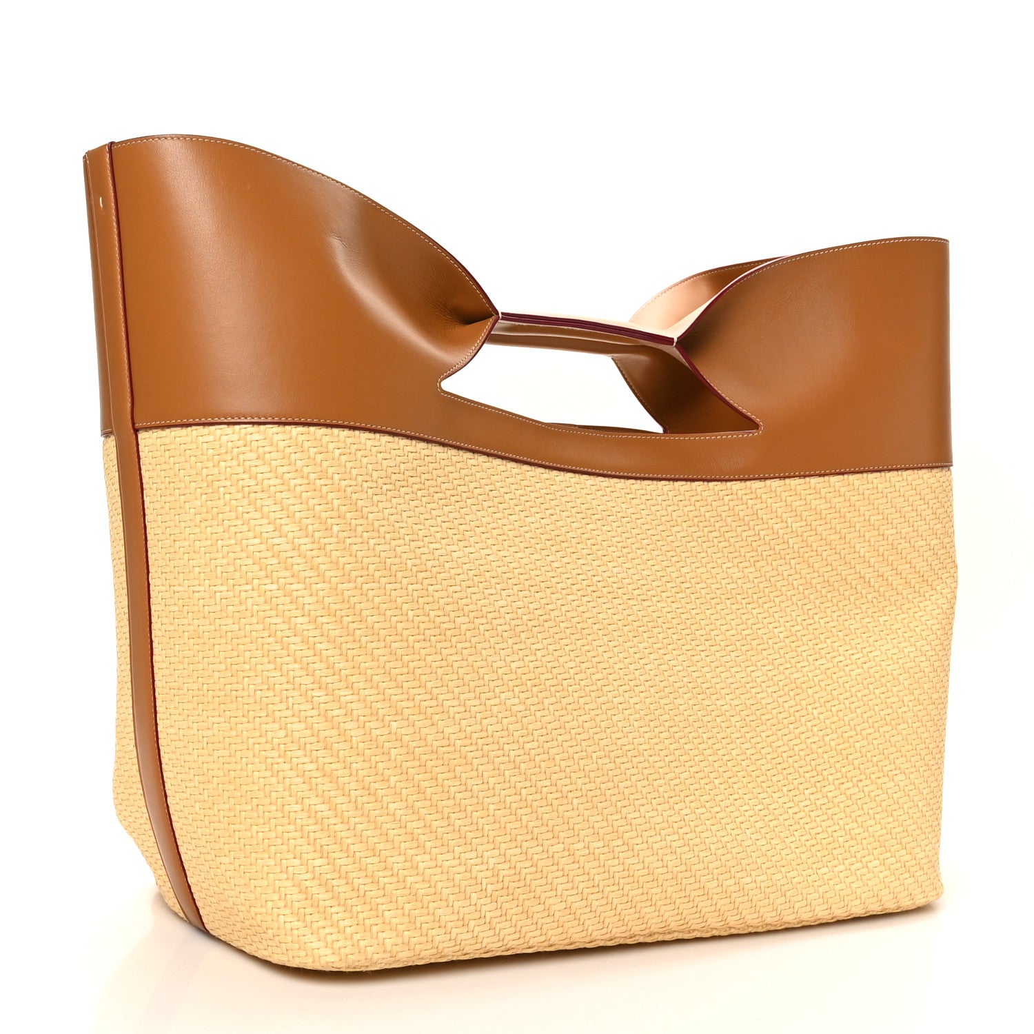 Alexander McQueen Raffia Calfskin Large The Bow Bag Natural Tan 3 of 9