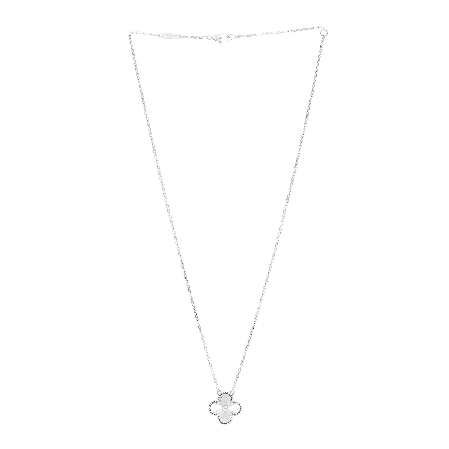 VAN CLEEF &amp; ARPELS 18K White Gold Guilloche Vintage Alhambra Pendant Necklace