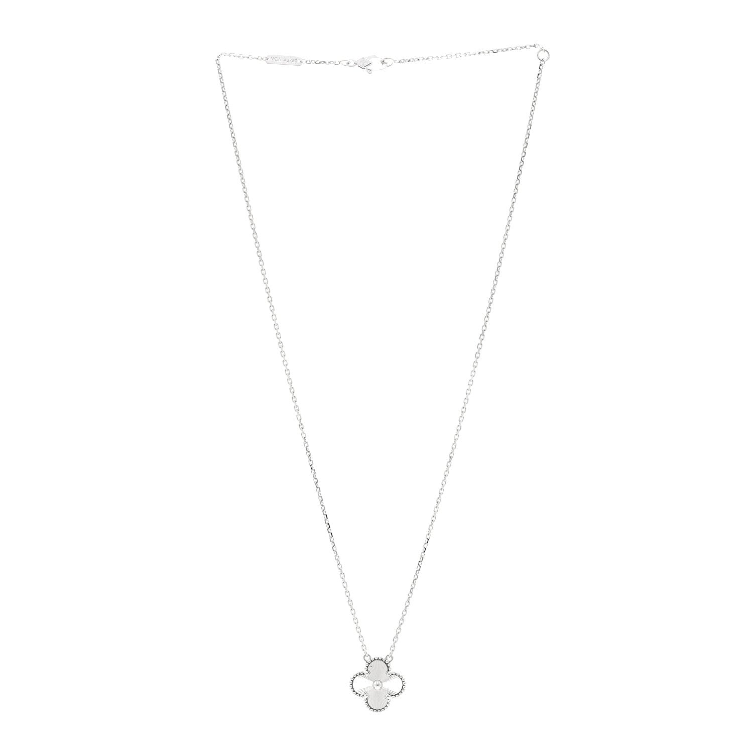 Van Cleef & Arpels VAN CLEEF &amp; ARPELS 18K White Gold Guilloche Vintage Alhambra Pendant Necklace 3 of 6