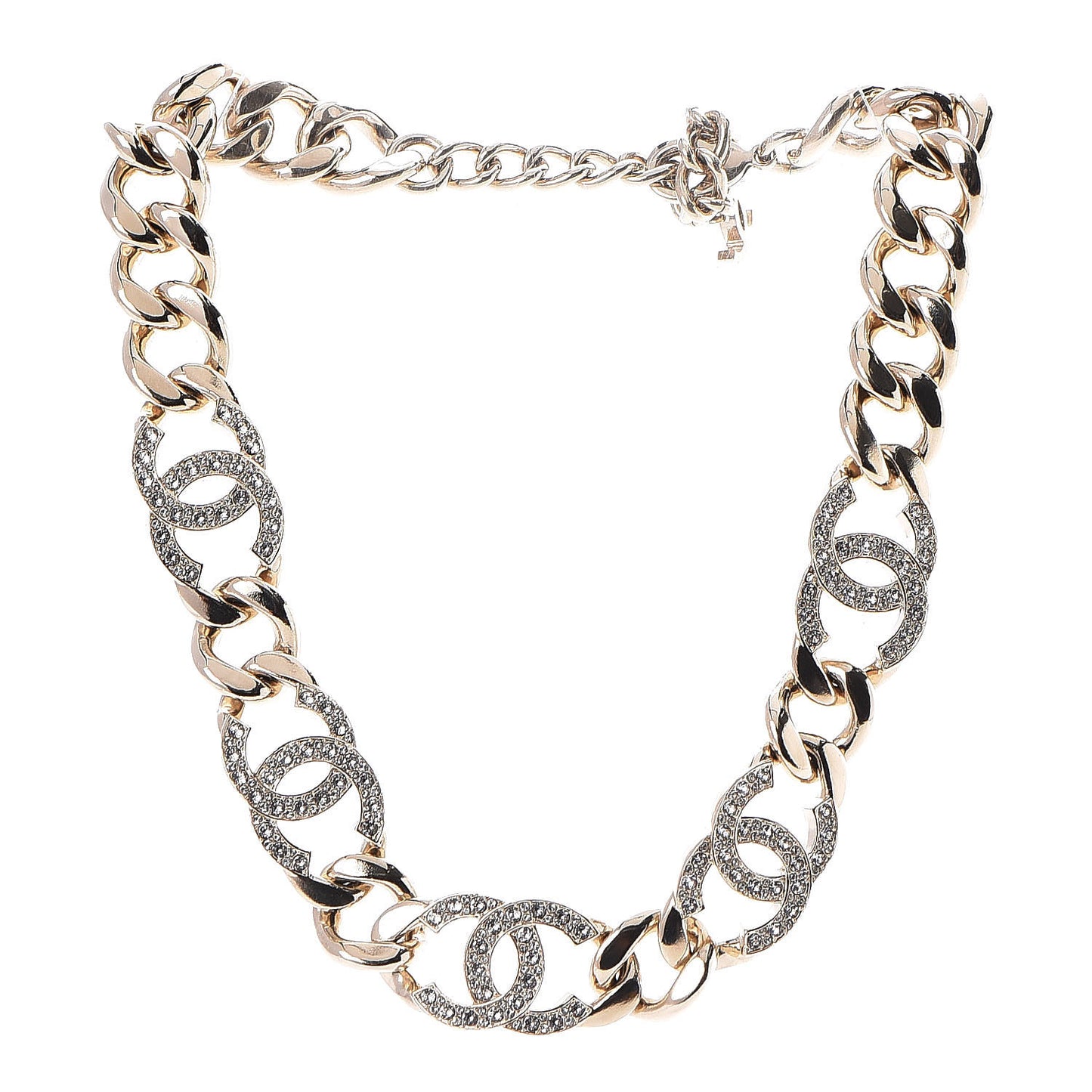 Crystal CC Chain Link Choker Necklace Gold
