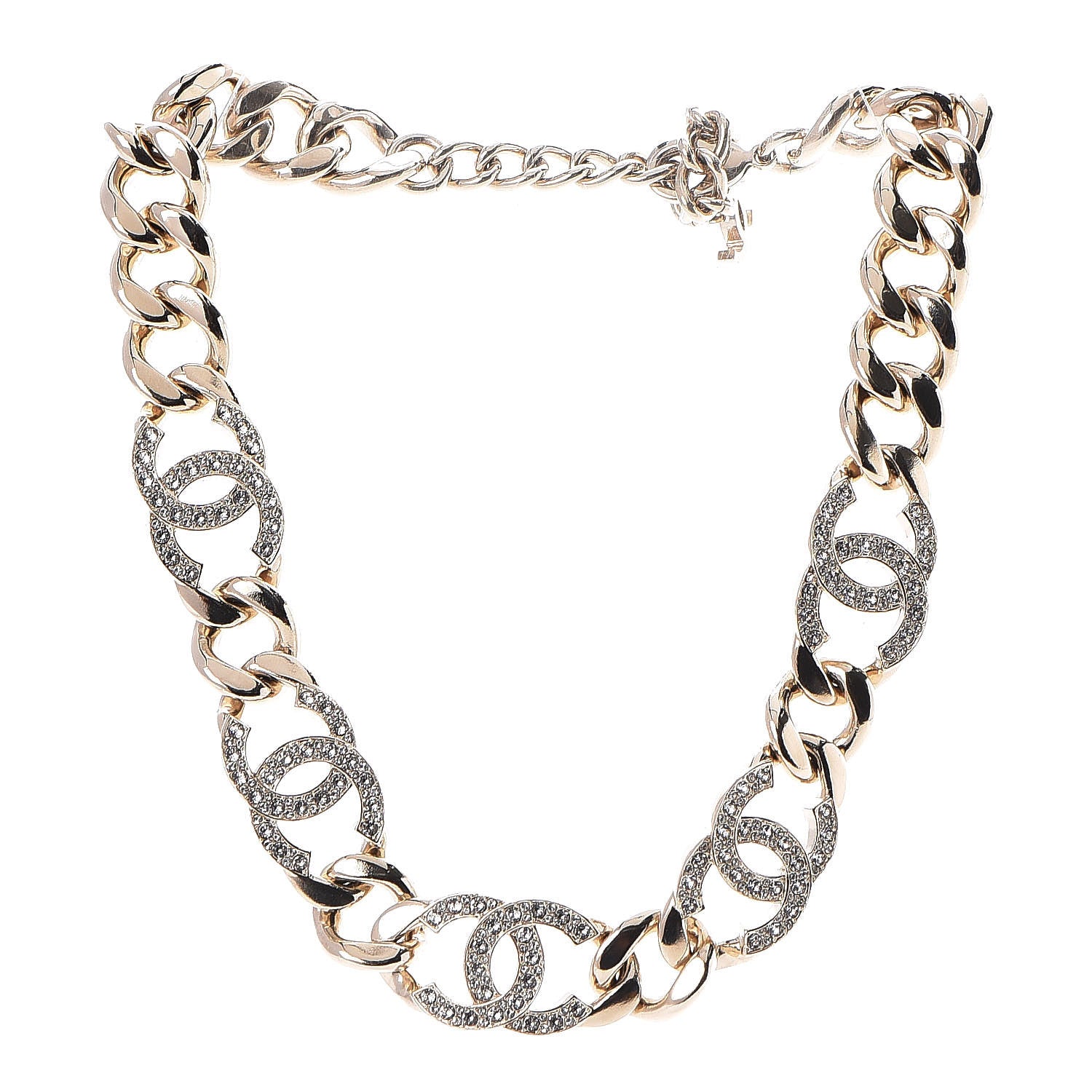 Chanel Crystal CC Chain Link Choker Necklace Gold 3 of 5