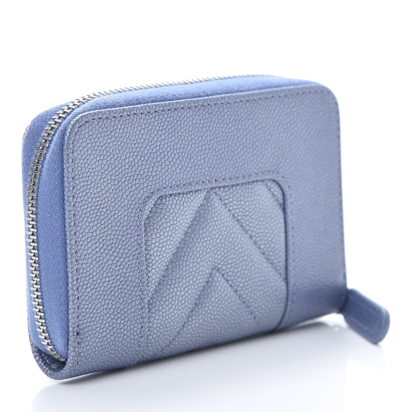 Metallic Caviar Chevron Quilted Vintage Mademoiselle Zip Coin Purse Light Blue