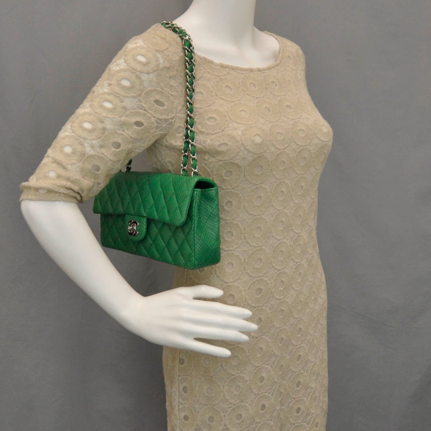 Chanel Calfskin Perforated East West Flap Green 2 of 11