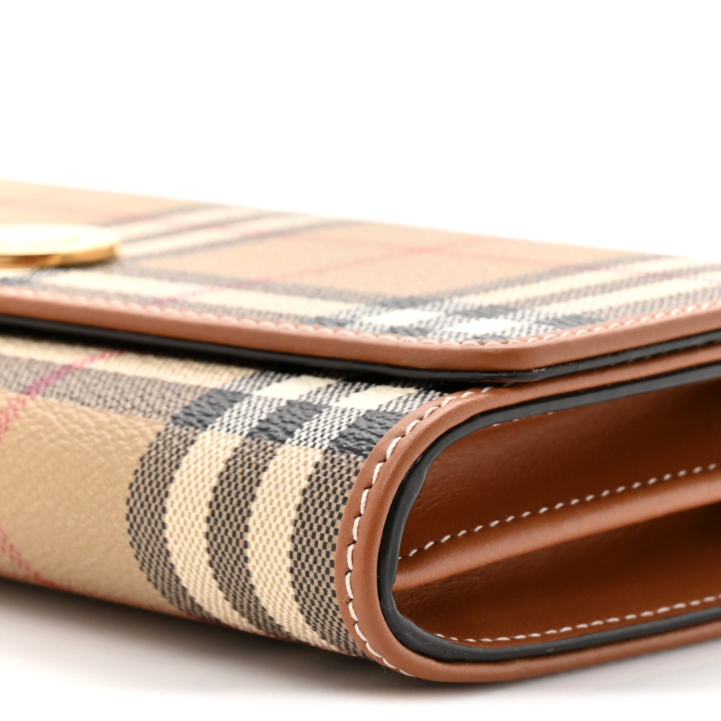 Canvas Vintage Check Chain Strap Wallet  Sand Beige