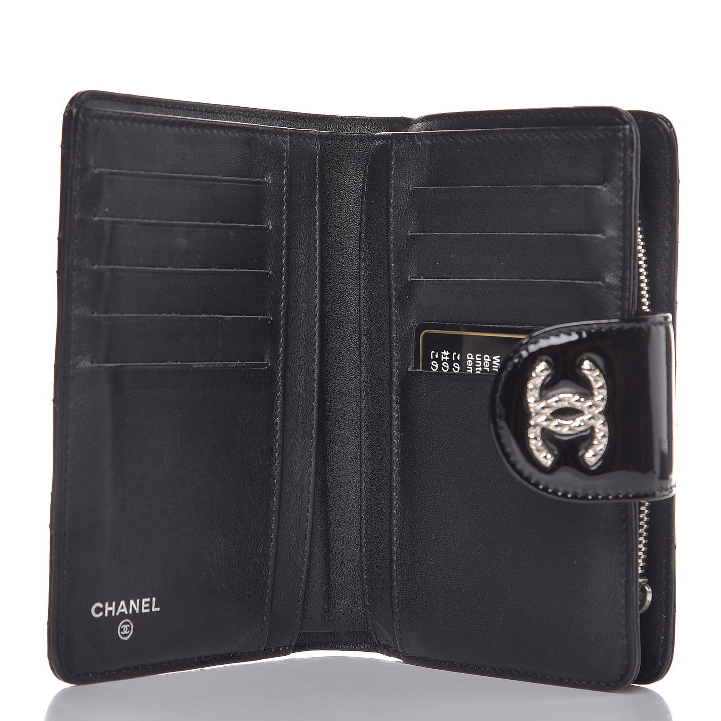 Patent Quilted Brilliant Zipped Pocket Wallet Black