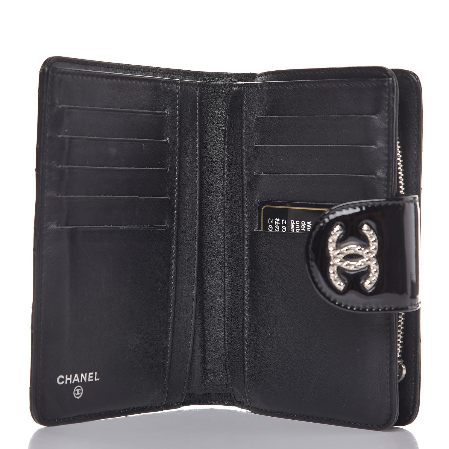 Chanel Patent Quilted Brilliant Zipped Pocket Wallet Black 5 of 9