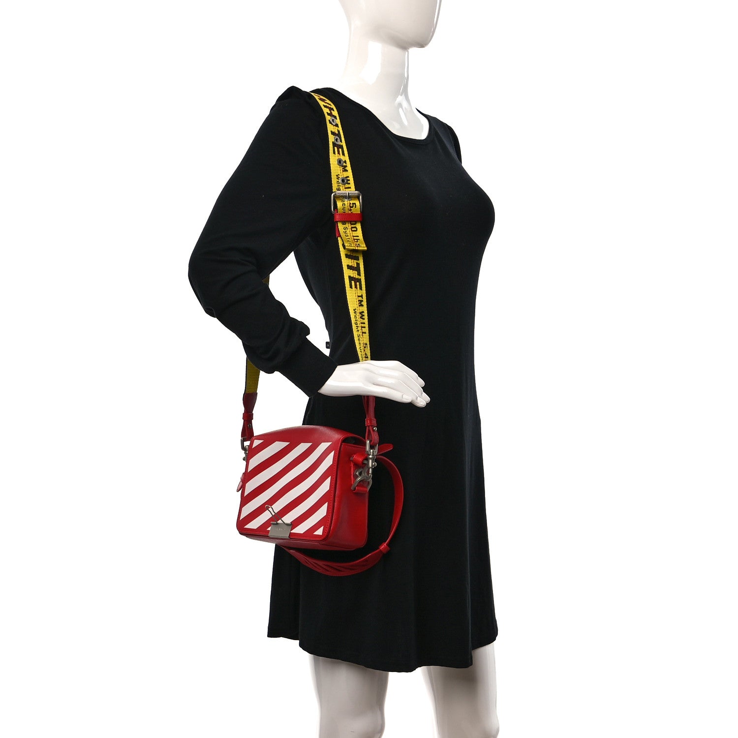 Off-White Calfskin Diag Striped Belt Bag Crossbody White Red 3 of 8