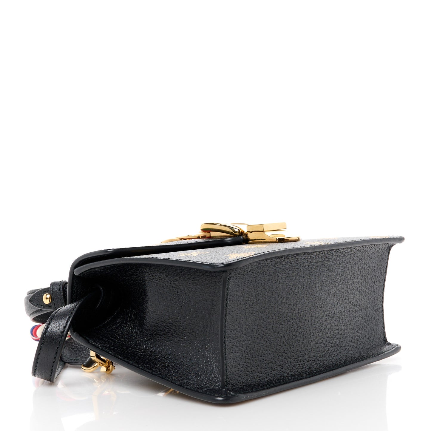Textured Calfskin Bee Star Print Mini Sylvie Top Handle Bag Black