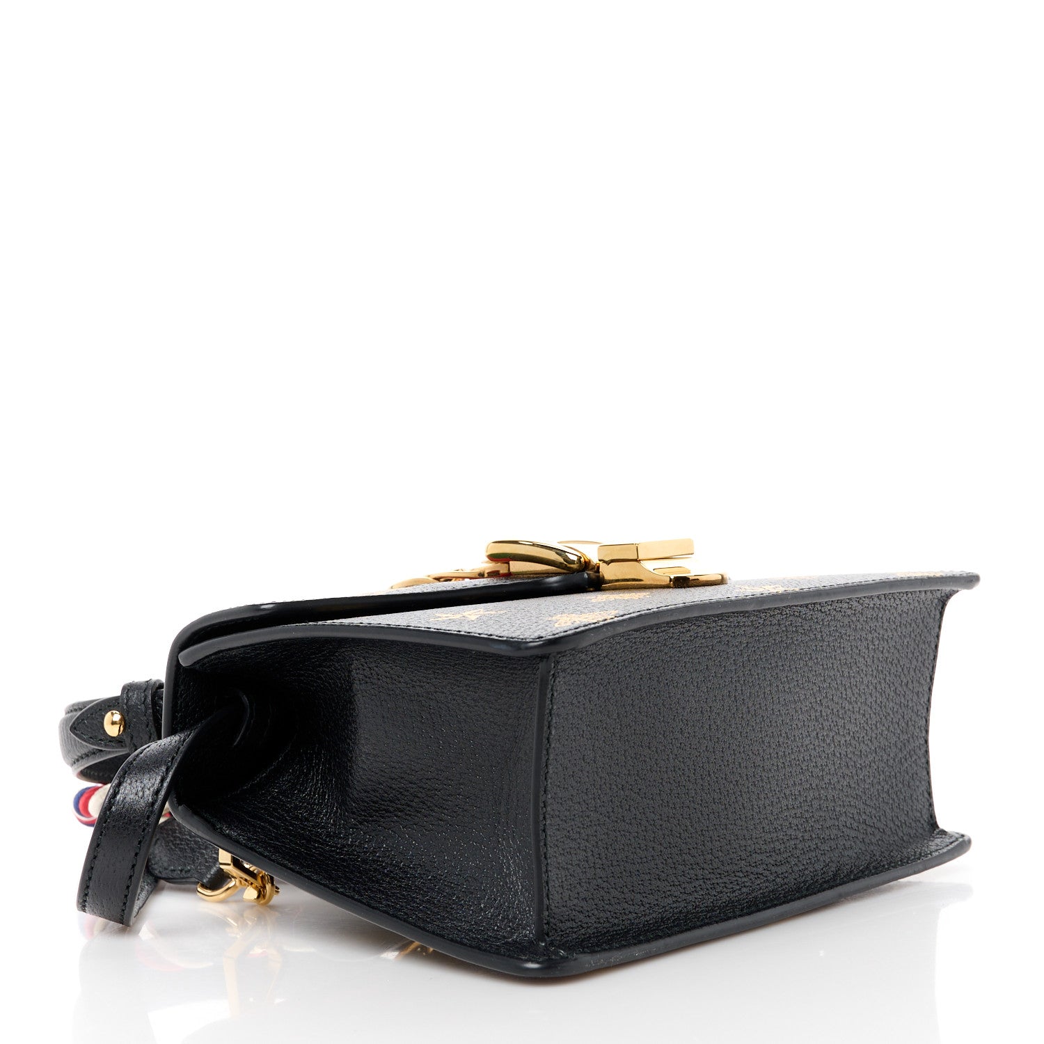 Gucci Textured Calfskin Bee Star Print Mini Sylvie Top Handle Bag Black 4 of 12