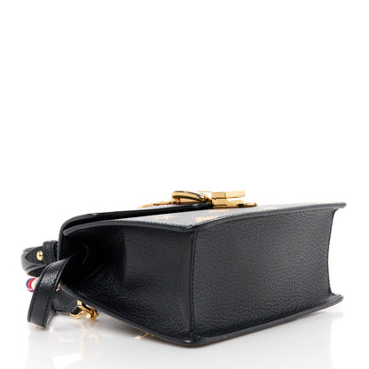 Gucci Textured Calfskin Bee Star Print Mini Sylvie Top Handle Bag Black 4 of 12