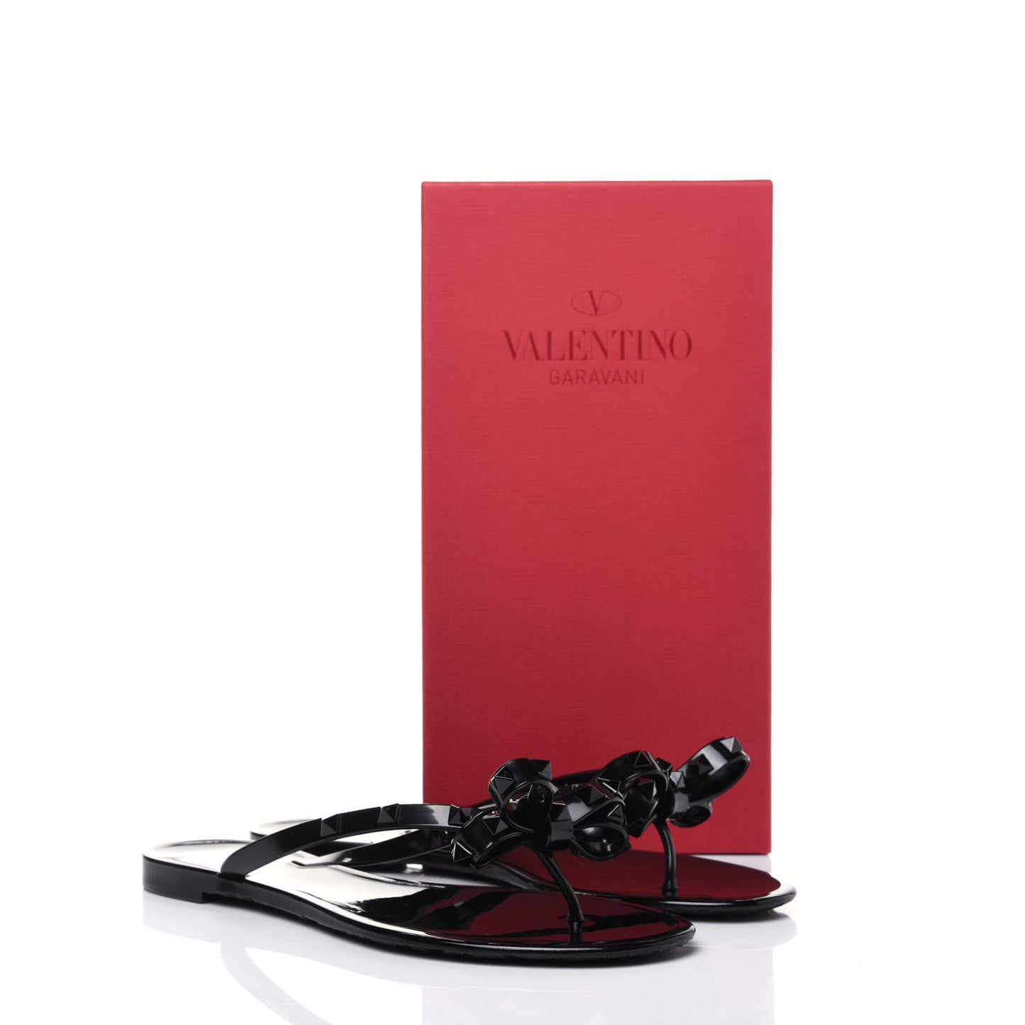 PVC Jelly Rockstud Bow Thong Sandals 40 Black