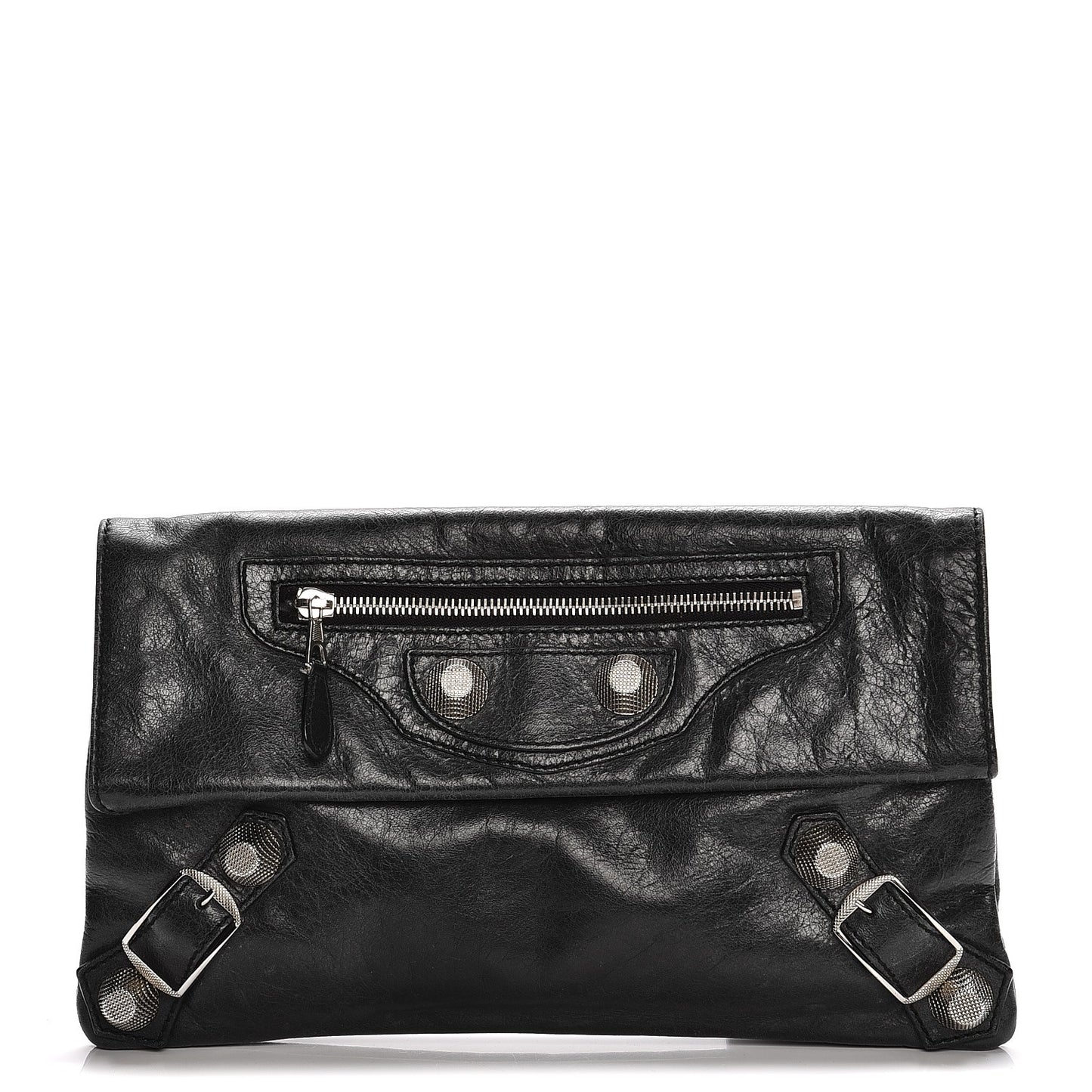 Agneau Giant 21 Silver Hardware Envelope Clutch Black
