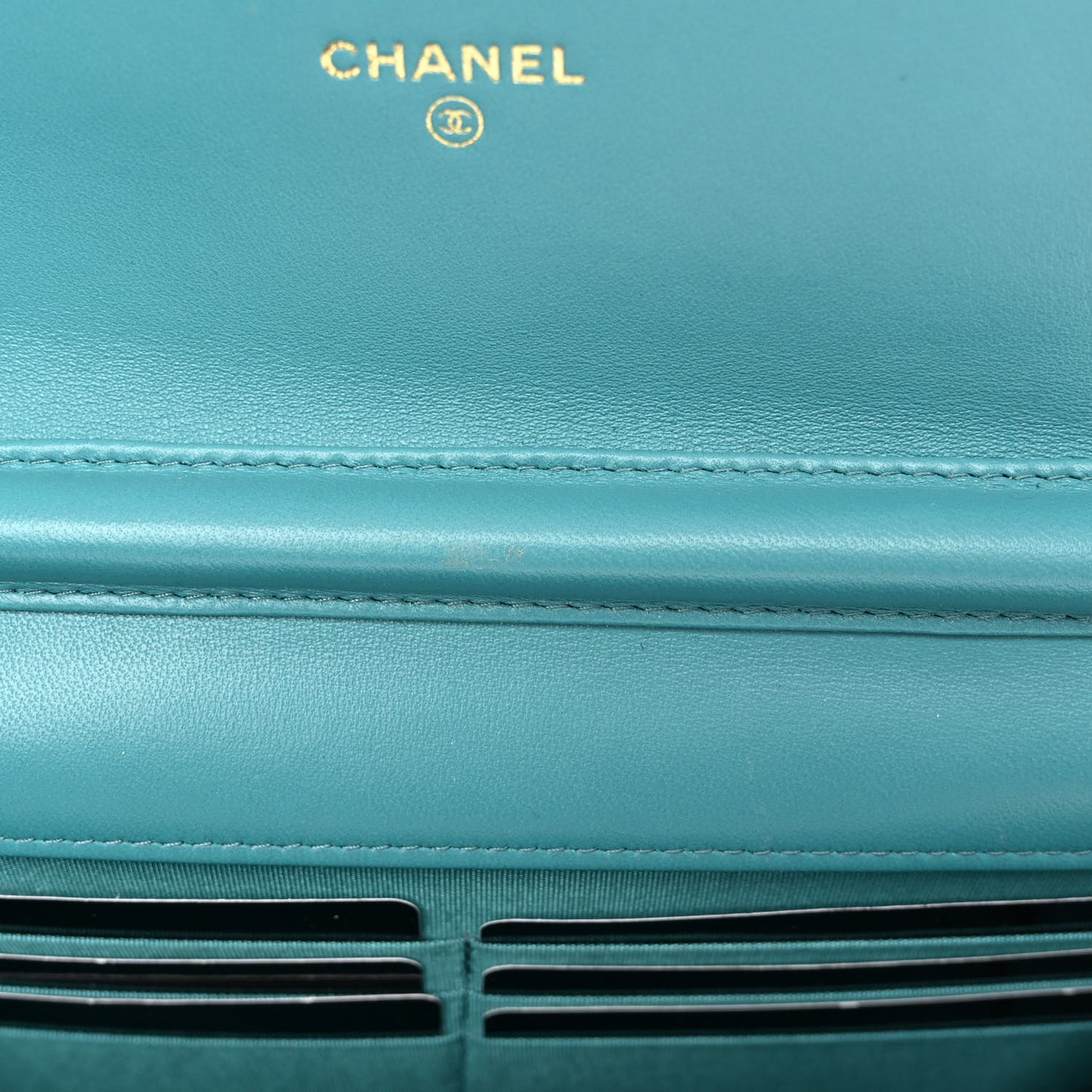 Lambskin Gripoix Quilted Wallet On Chain WOC Turquoise
