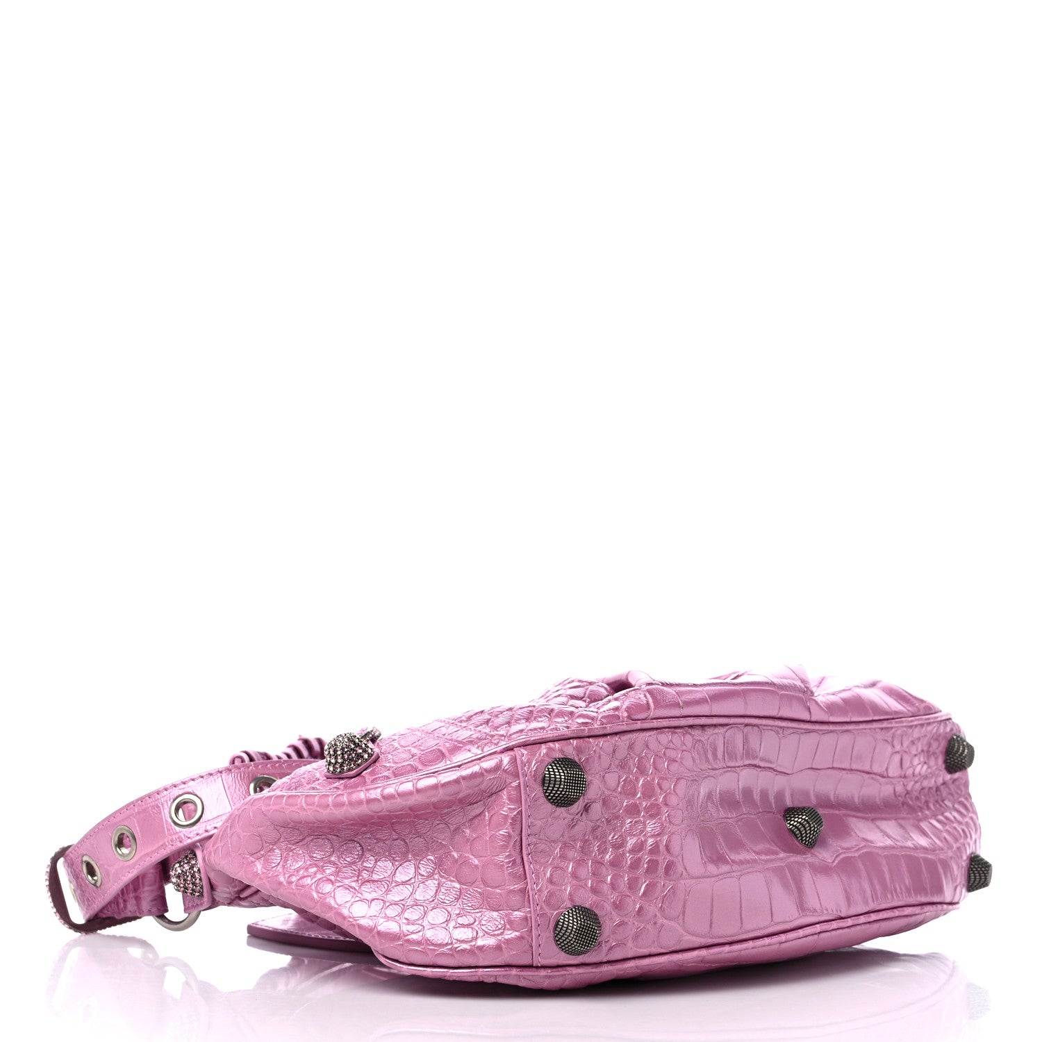 Balenciaga Metallic Extra Supple Calfskin Crystal Crocodile Embossed Small Le Cagole Shoulder Bag Pink 5 of 11