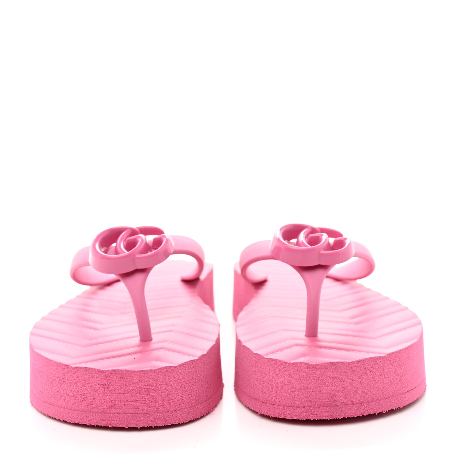 Gucci Rubber Chevron Womens GG Thong Sandals 36 Pink Tropical Flower 2 of 10