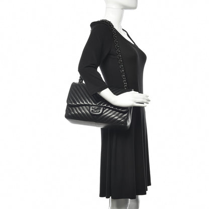 Chanel Lambskin Chevron Quilted Jumbo Double Flap So Black 2 of 18