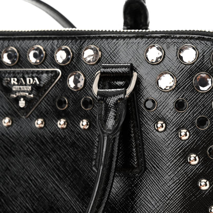 Prada Saffiano Vernice Small Crystal Pyramid Bag Black 15 of 16