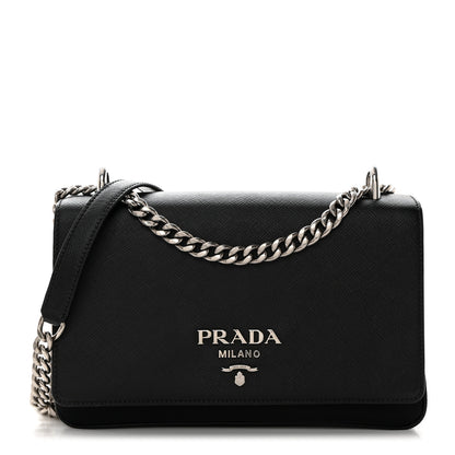 Prada Saffiano Tessuto Nylon Chain Shoulder Bag Black 1 of 10