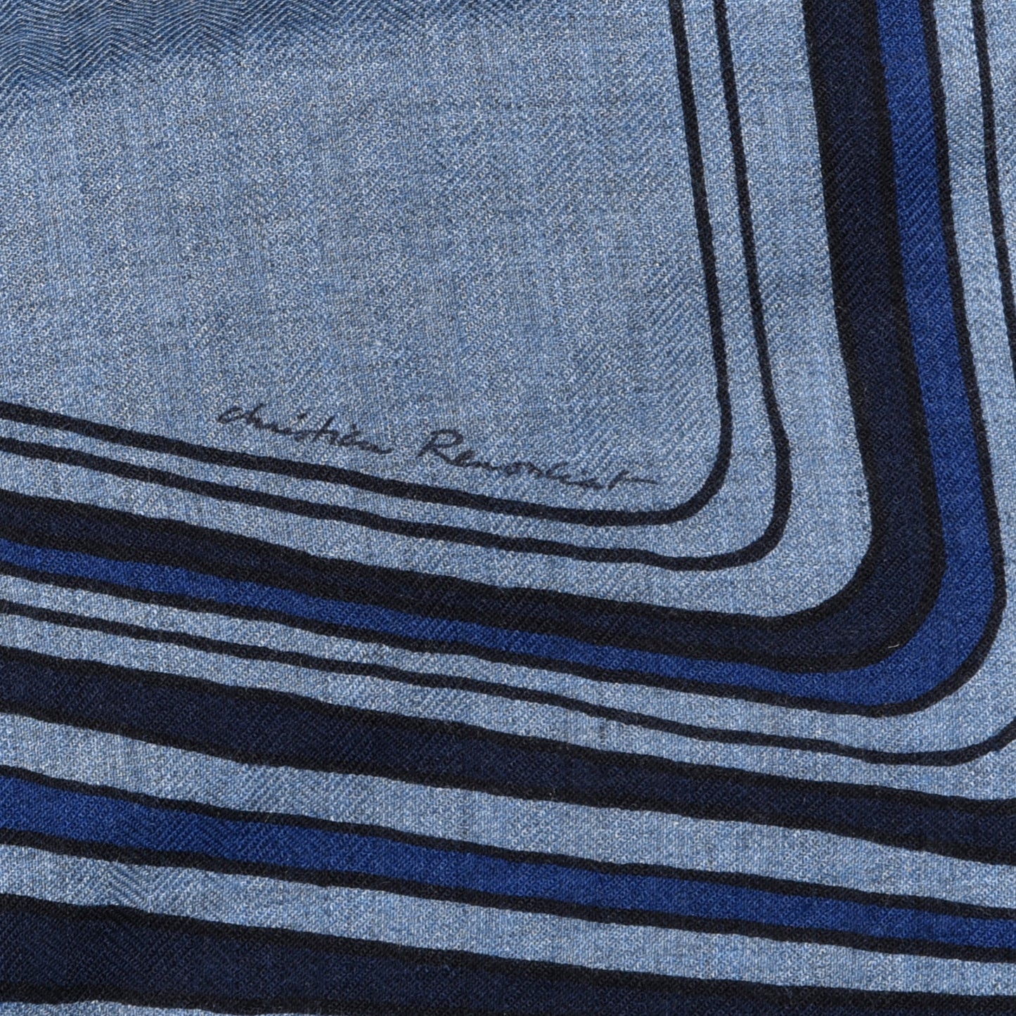 Cashmere Silk Pegase Paysage Shawl 140 Bleu Chine Marine