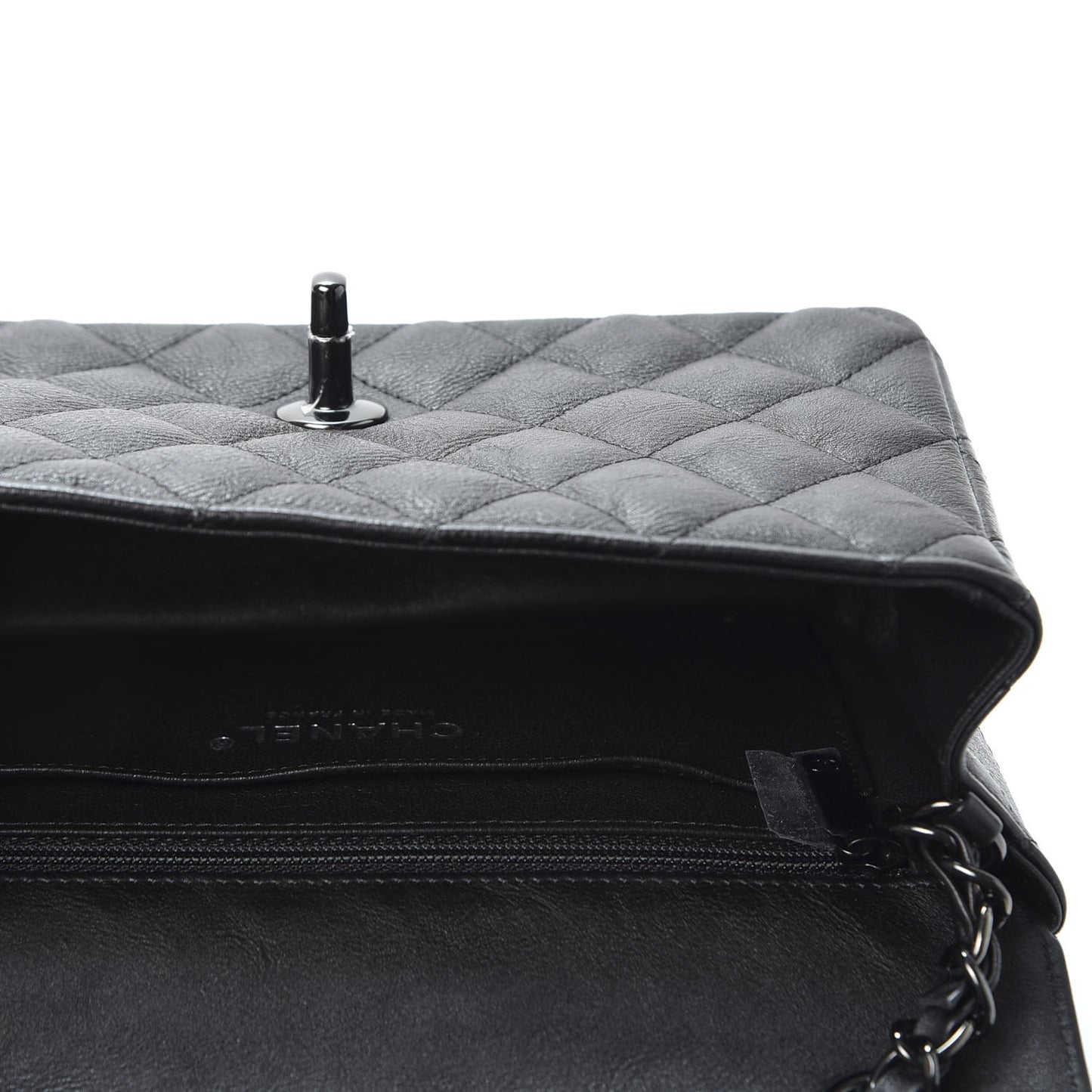 Crumpled Calfskin Quilted Mini Rectangular Flap So Black