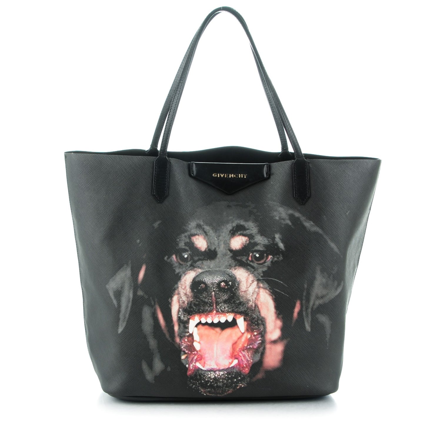 Textured Coated Canvas Rottweiler Print Medium Antigona Tote Black