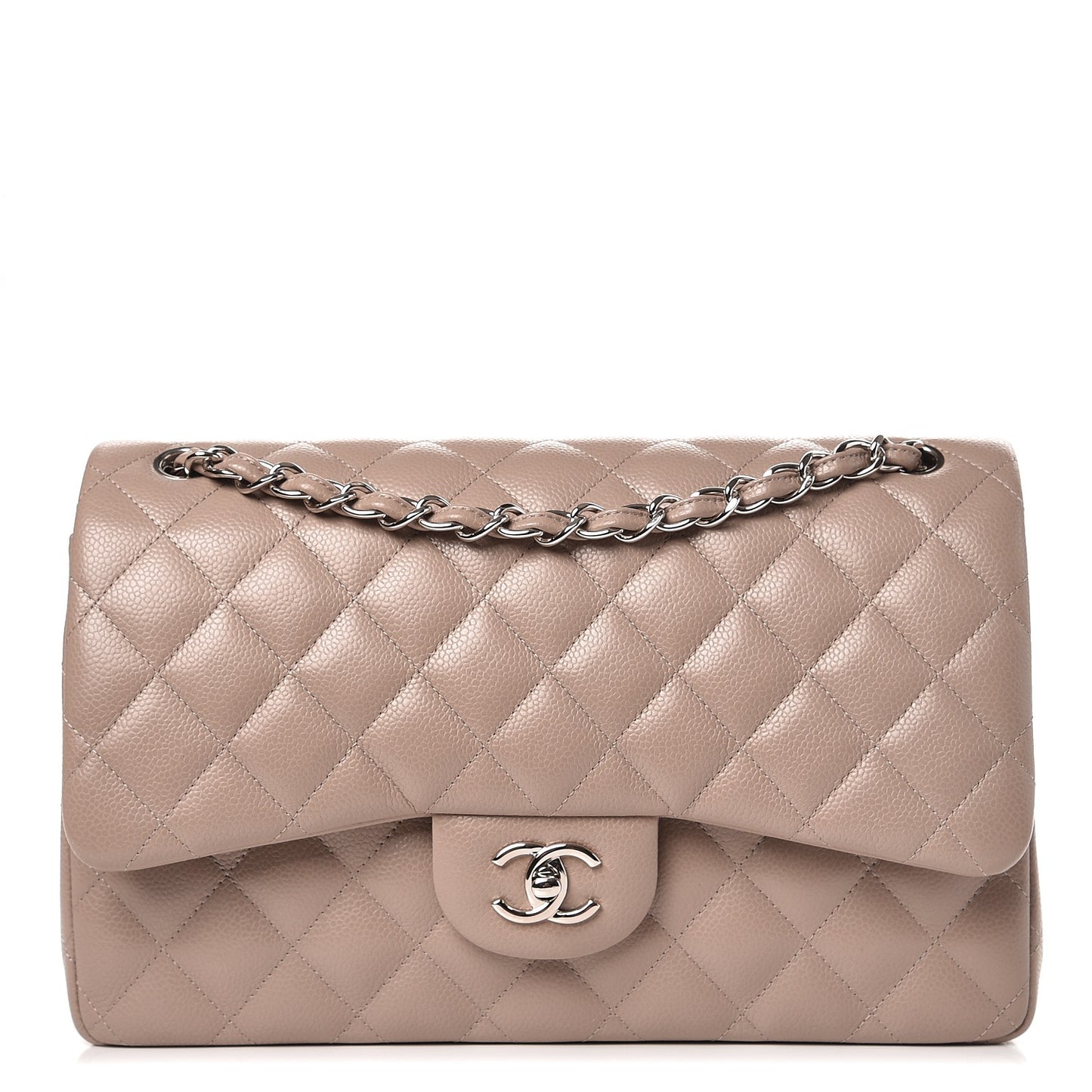 Caviar Quilted Jumbo Double Flap Grey