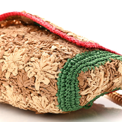 Gucci Raffia Azalea Calfskin Crochet Flower Small GG Marmont Shoulder Bag Natural Ecru Green Red New Shamarock 10 of 10