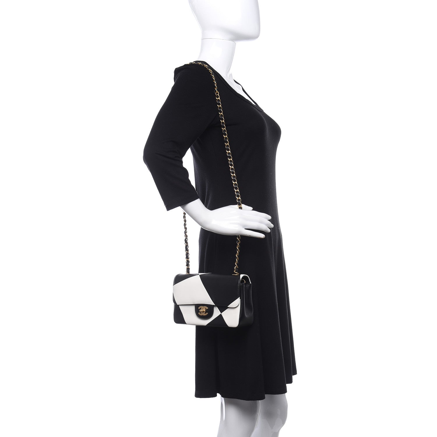 Chanel Lambskin Geometric Patchwork Mini Flap Black White 2 of 15